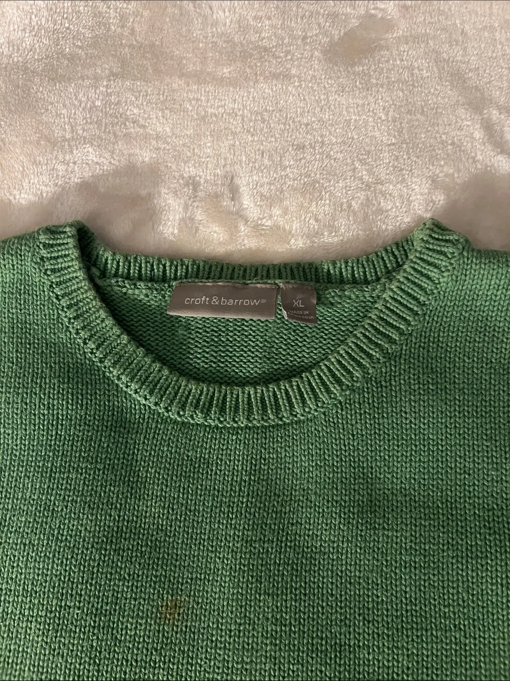 CROFT & BARROW 💚 THICK 100% COTTON GREEN CREW NECK PULLOVER SWEATER Women’s XL - Picture 3 of 6